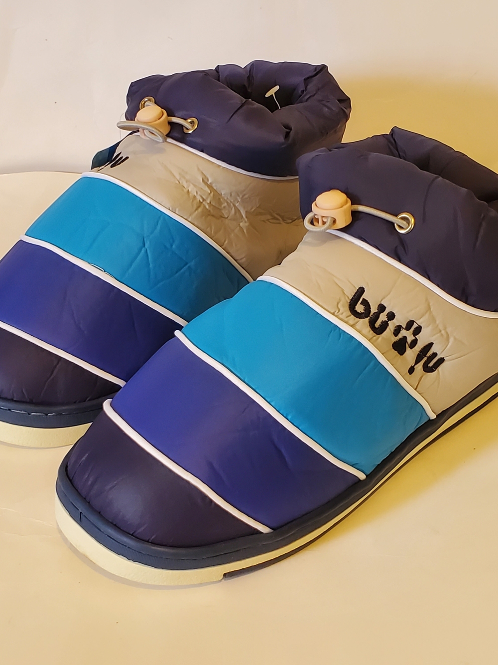 Puffer Slip-On Clog in Navy, Teal & Cream